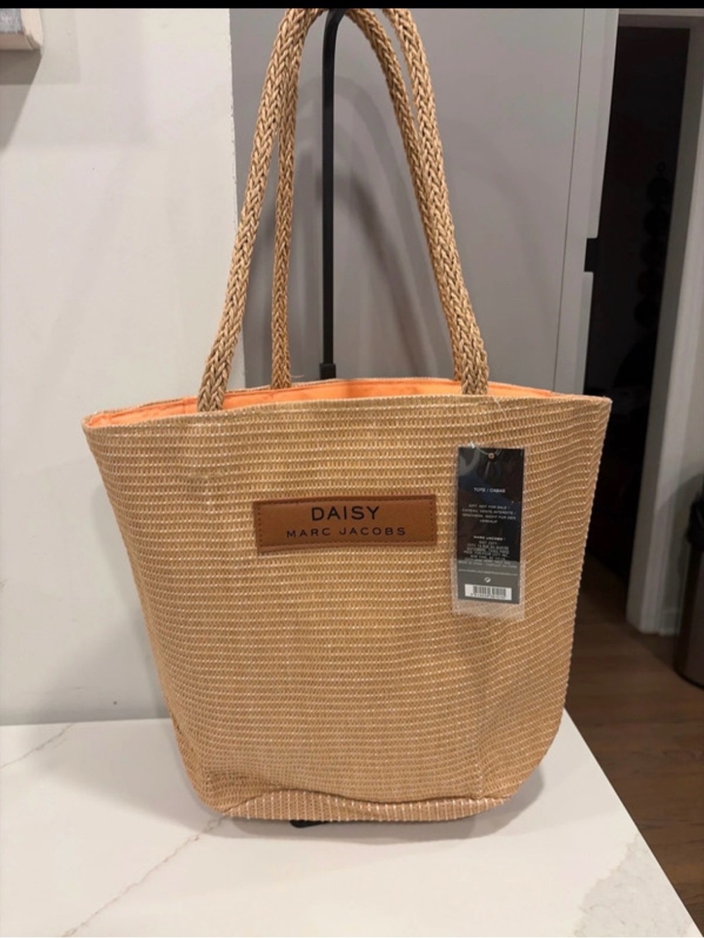 Marc Jacobs Daisy Straw Tote with Orange Lining